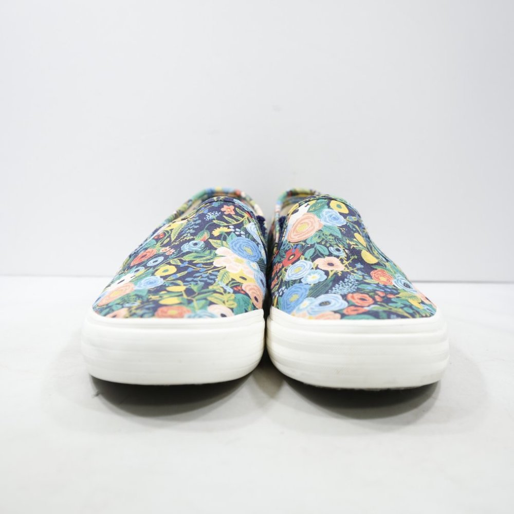 Keds & Rifle Paper Co Double Decker Lea Blue Floral Canvas Slip On Sneakers 9.5W - Picture 2 of 7